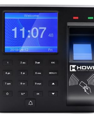 Záznamník času a dochádzky, overovanie pomocou karty RFID alebo kľúčenky, odtlačku prsta alebo PIN, offline, HDWR CTR10
