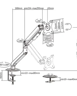 Rameno pro jeden monitor na stůl standard VESA pevné SolidHand-DS01