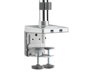 Stand for 3 monitors, two ports, stable, fixed to desk, silver, reliable, for office SolidHand-BG03SU