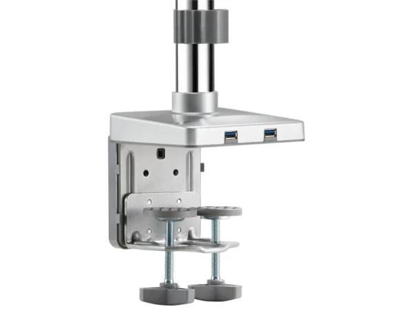 Stojan pro 3 monitory, dva porty, stabilní, připevněný ke stolu, stříbrný, spolehlivý, pro kancelář SolidHand-BG03SU