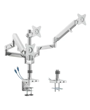 Stand for 3 monitors, two ports, stable, fixed to desk, silver, reliable, for office SolidHand-BG03SU