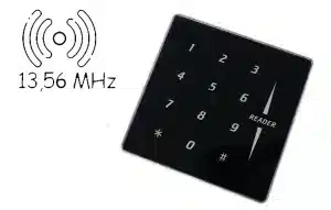 Access control reader for 13.56 MHz RFID card and password, Wiegand 26-34, DC 9V-16V, touch keypad, compact SecureEntry-AC800HF