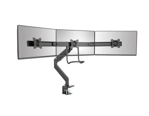 Černý matný držák na stůl pro tři monitory, plynová pružina, HDWR SolidHand-CM03U