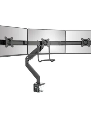 Čierny matný držiak na stôl pre trojitý monitor, plynová pružina, HDWR SolidHand-CM03U