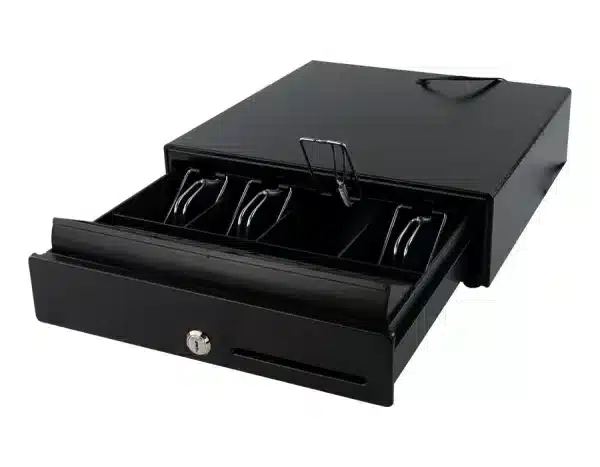 Kassalåda för kassaapparat, svart, medium, 4 och 8 fack, bredd 33 cm, solid SecureTill-330R