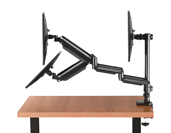 Plynový držák monitoru s trojitým ramenem, pro montáž na stůl, standard VESA, černý, SolidHand-SG03